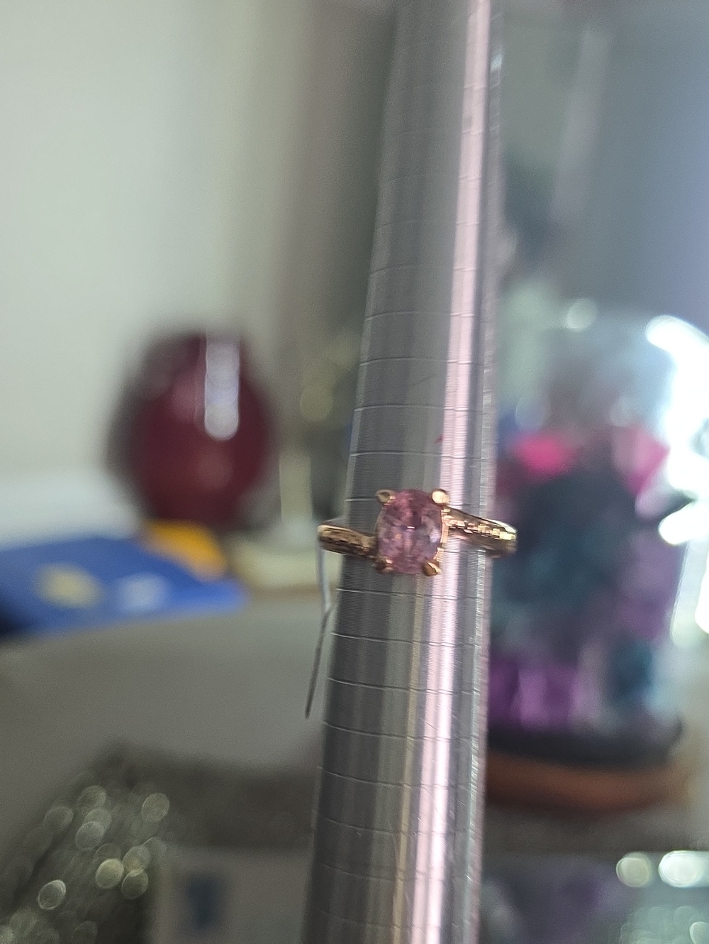 Fashion Jewelry Rose Pink Stone Gold-Tone Ring